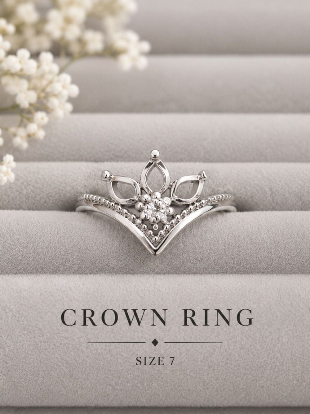 Silver Polished Crown Stackable Ring - Size 7
